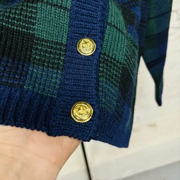 Jos. A Bank Wool Cardigan Sweater Plaid Gold Buttons Old Money Vintage 90s - Picture 6 of 7